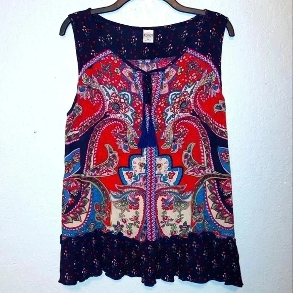 BILA Top Womens XL Boho Flowy Peplum Hem Shirt Multi Color - Picture 1 of 7